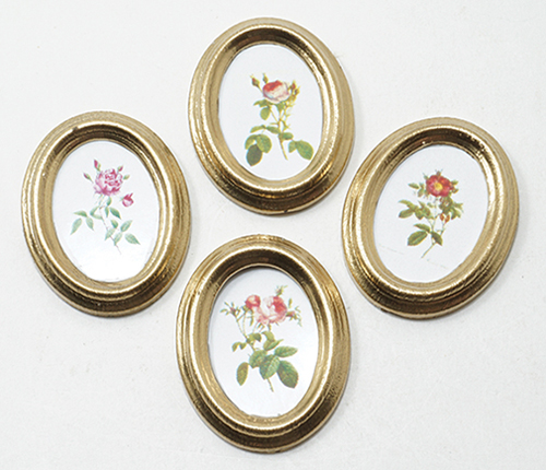 Dollhouse Miniature Framed Oval Roses, 4Pcs.